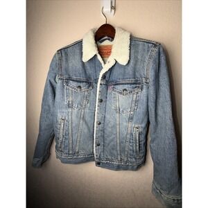 Mens Levis Sherpa Lined Trucker Denim Jacket Size Small Blue Extra Large